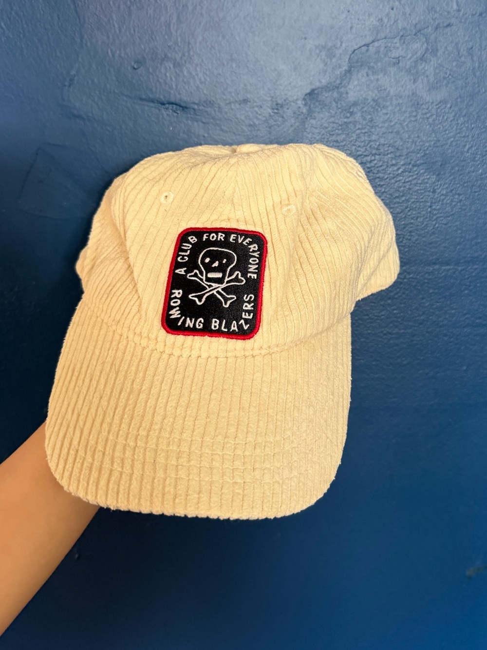 Rowing Blazers Cream Corduroy Cap with Black & Red Patch